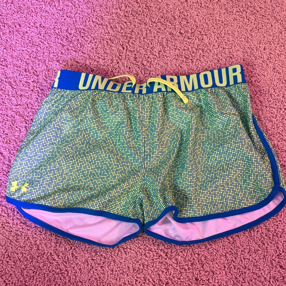 Under Armour Women's Vibrant Blue, Green and Yellow Athletic Shorts